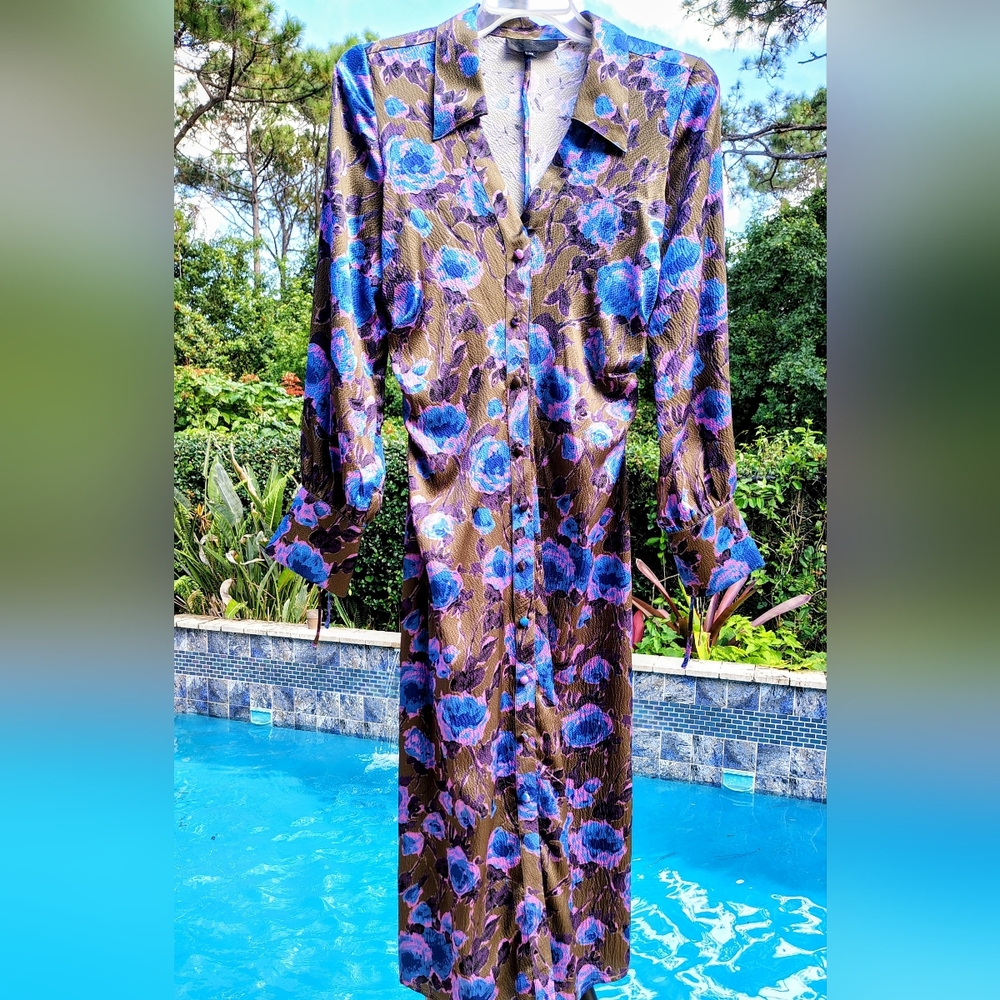 No. 6 Store Stella Dress In Violet Roses, Long Sleeve Silk V-Neck Women's Sz XS.